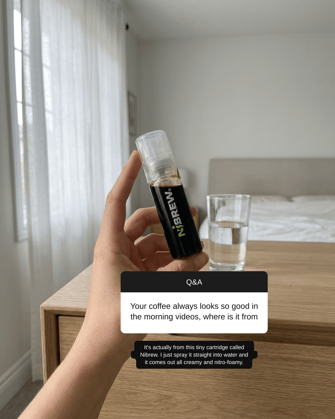 Illustrative Nibrew cartridge with a social question-and-answer treatment, created in VEKZT