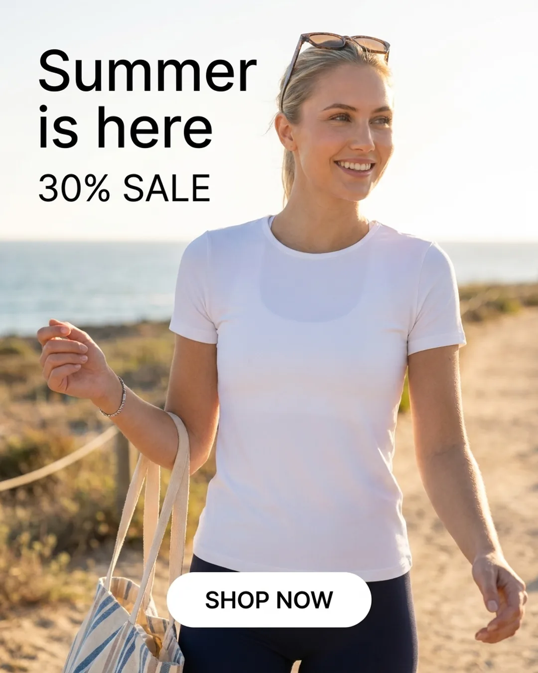 Feed ad example with a summer sale message and clear shop now action