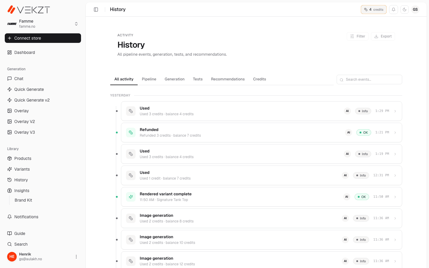 Activity log in VEKZT