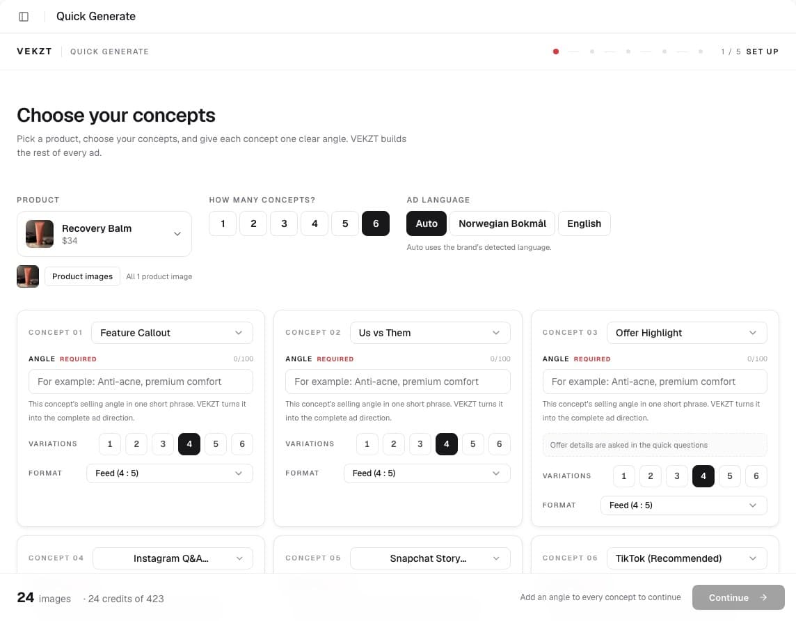 Quick Generate batch workflow in VEKZT