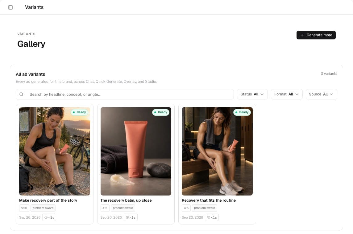 A gallery of static ad variants in VEKZT